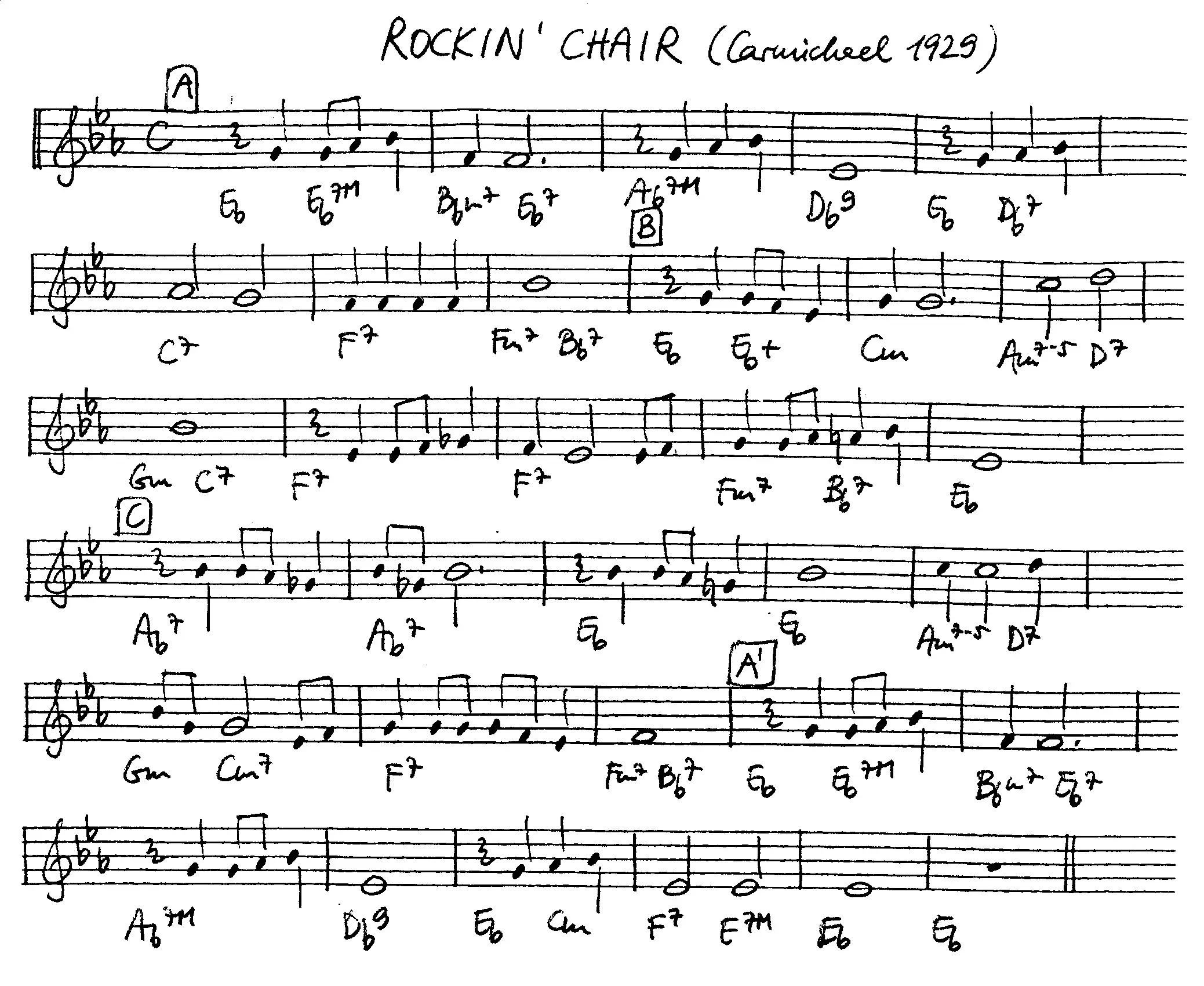 rockin' chair free jazz leadsheet - Courtesy of the Jungle Jazz Band